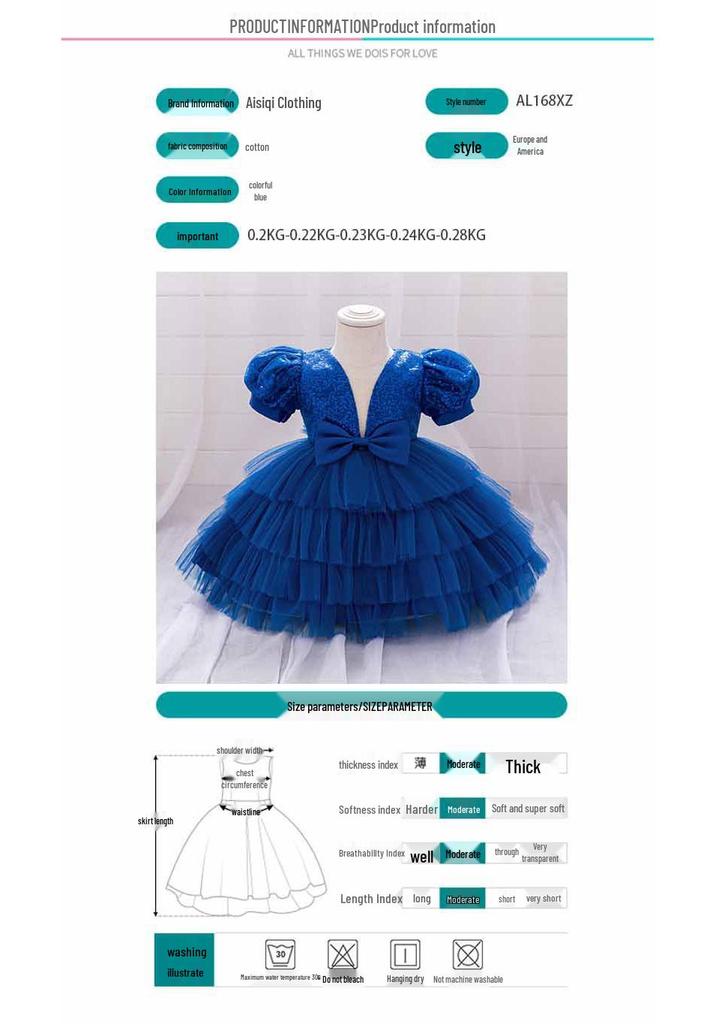 Baby's First Birthday Dress: European & American Style, V-neck Puff Sleeve, Mesh Skirt for Girls' Zhua Zhou Ceremony
