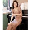Bankett-Abendkleid Damen 1011 Sommer Neu Bankett Temperament Rosa Pailletten Gesellschaftskreis Jahrestreffen Gastgeberin Meerjungfrauenkleid