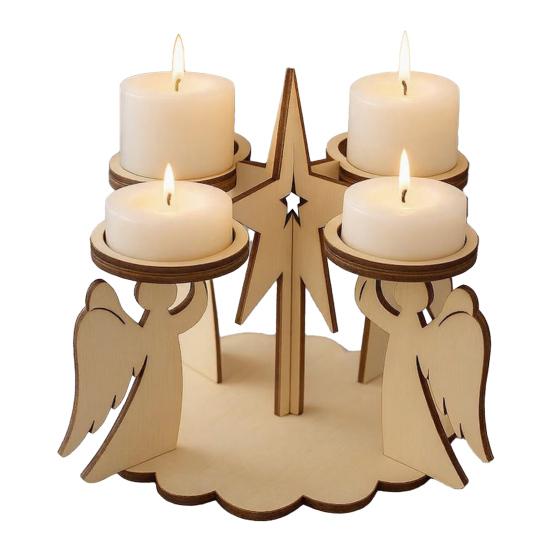 1/2/3Pcs Christmas Wooden Angel Candle Holder 4-Arm Candlestick Tealight Candle Stand Home Office Living Room Dining Table Centerpiece Decoration