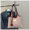 Autumn/Winter 2026 Literary Girl Striped Tote Bag - Large Capacity, Trendy Commuter Essential