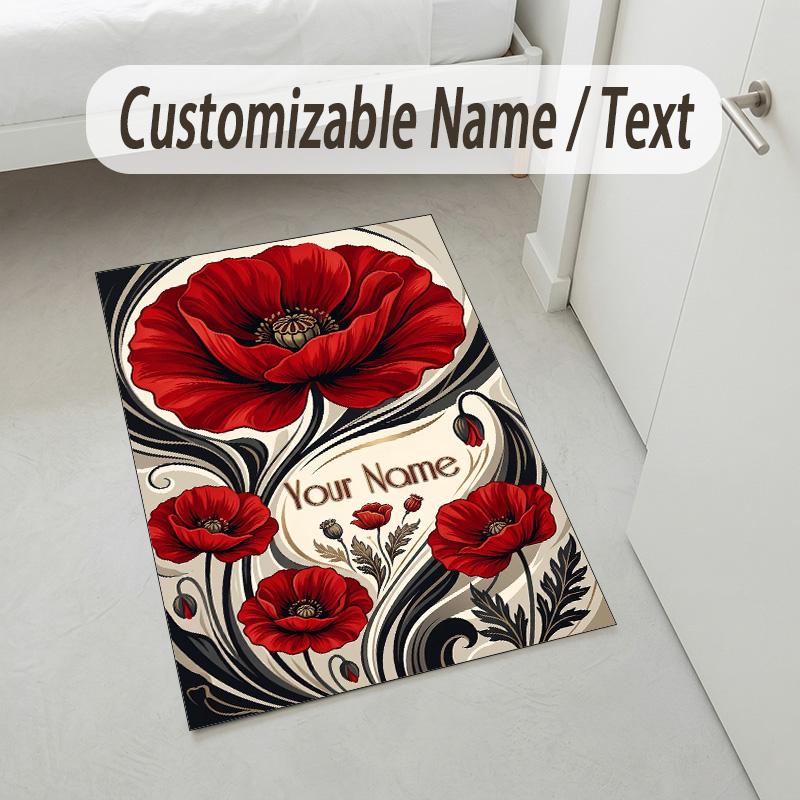 Floral Garden Theme Crystal Velvet Rug Personalized Custom Name Text Soft Floor Mat Home Decor