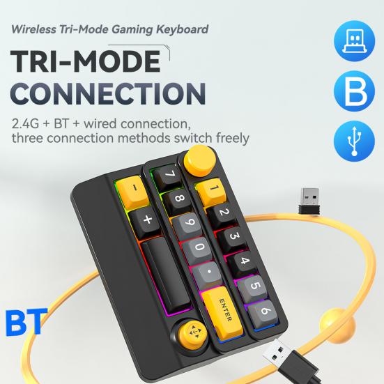 3 Modes Mini Wireless Keyboard with RGB Backlit Macro Programmable 15 Key Hot-swap DIY