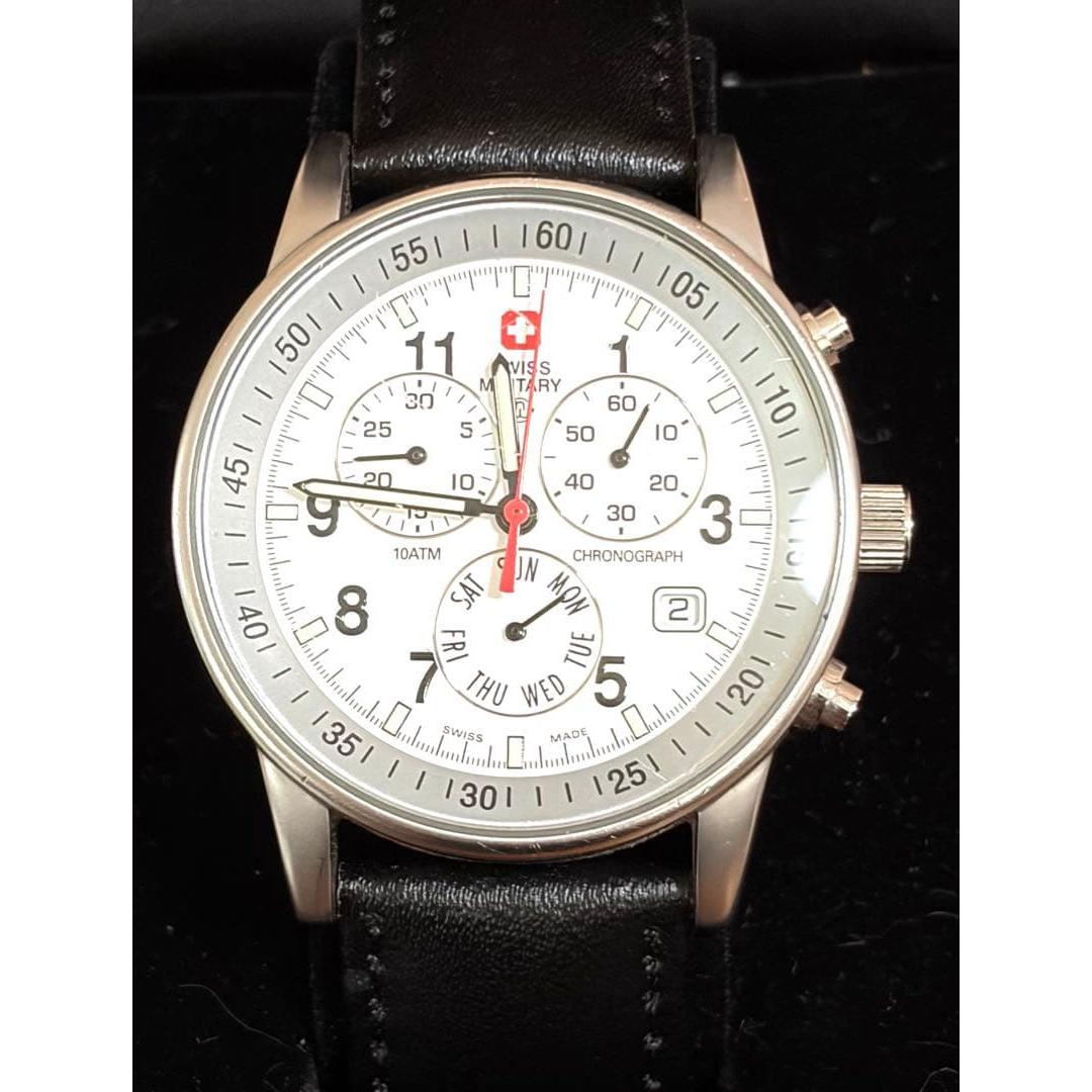 Used [SWISS MILITARY] Chronograph watch letter version white