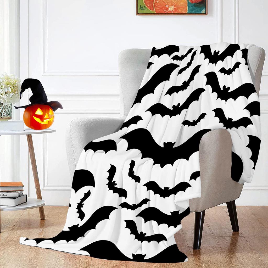 Halloween Bat Pattern Blanket Flannel Soft Comfortable Home Blanket Warm Blanket Birthday Holiday Gift