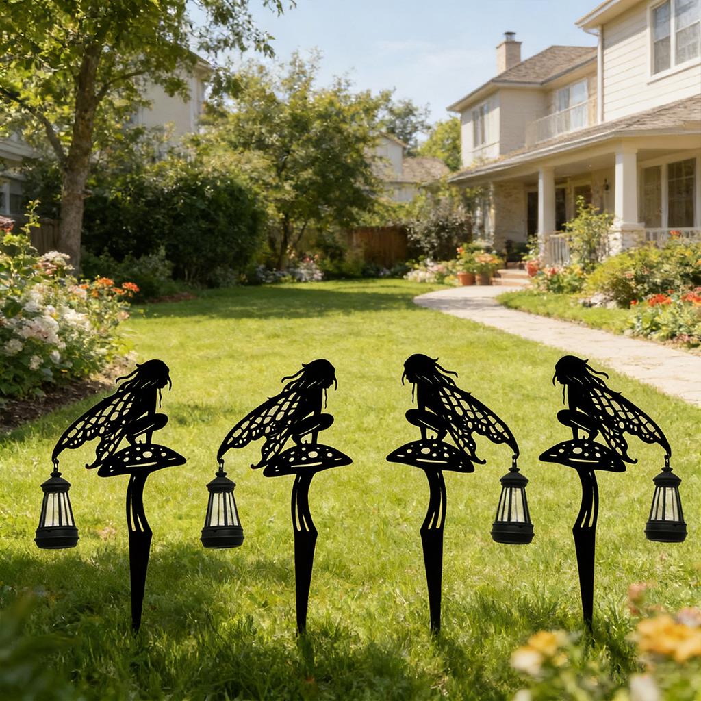 JYL TS/092,Iron Fairy Carrying Lantern Ground Stake Light for Garden Lawn Path Elf Solar Decor Lamp