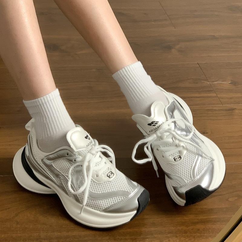 Daddy shoes women's new summer thin breathable mesh women's shoes thick-soled silver sports and leisure shoes