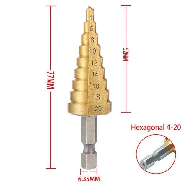 3pcs HSS Titanium Coated Step Drill Bit 4-12 4-20 4-32 Ing Power Tools, Metal High Speed Steel Wood Hole Cutter Cone.