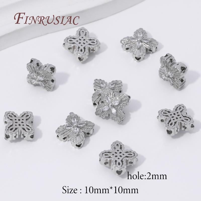 2/4pcs 18K Gold Plated Zircon Flower Beads For Creating Jewelry Making,Metal Separator Beads,DIY Bracelets Necklaces Accessories