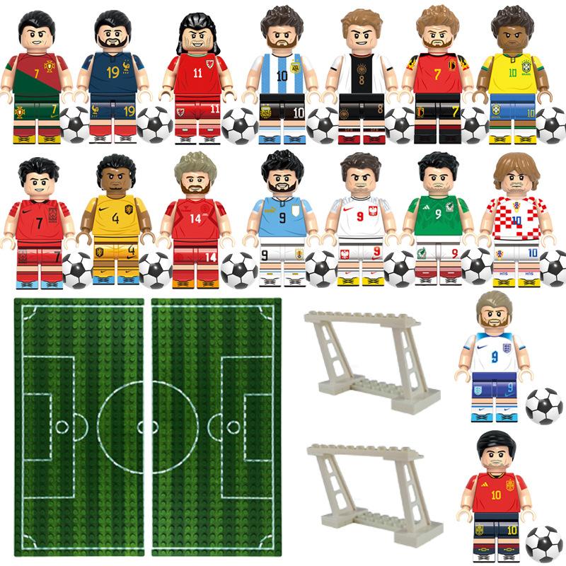 Fußballspieler Star Baustein Bösewicht Fußballfeld Szene Spielzeug Pyp