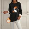 Women's Lined Long Sleeve Round Neck Halloween Print Top for Winter Casual Wear
