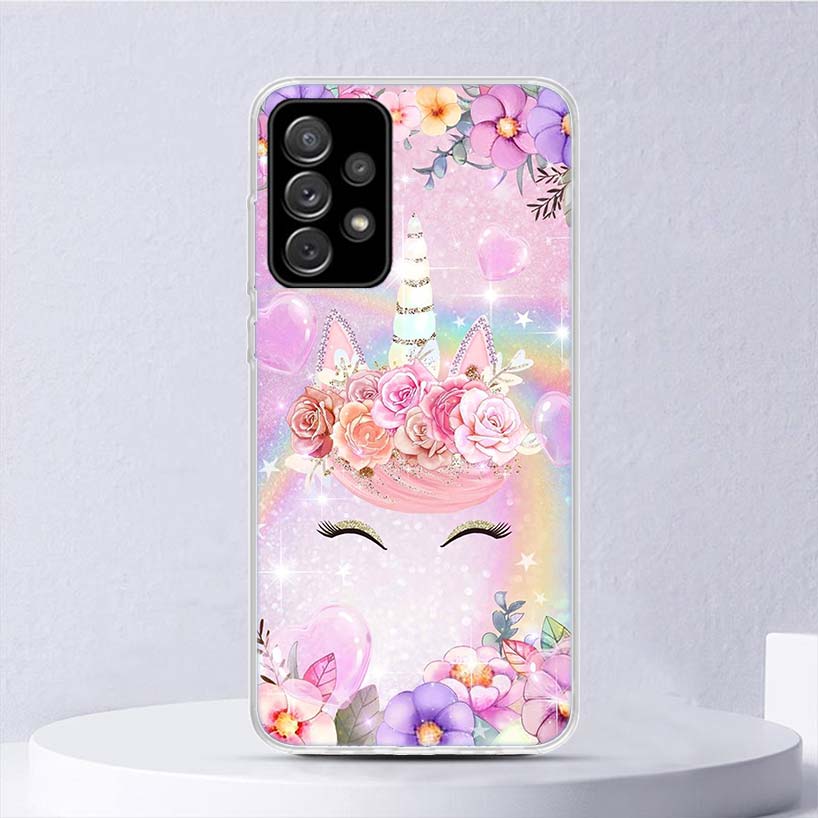 Pink Unicorn Rainbow Soft Case For Samsung Galaxy A15 A14 A13 A12 A55 A54 A53 A52 Phone Cover A35 A32 A33 A25 A23 A22 A05S A04S