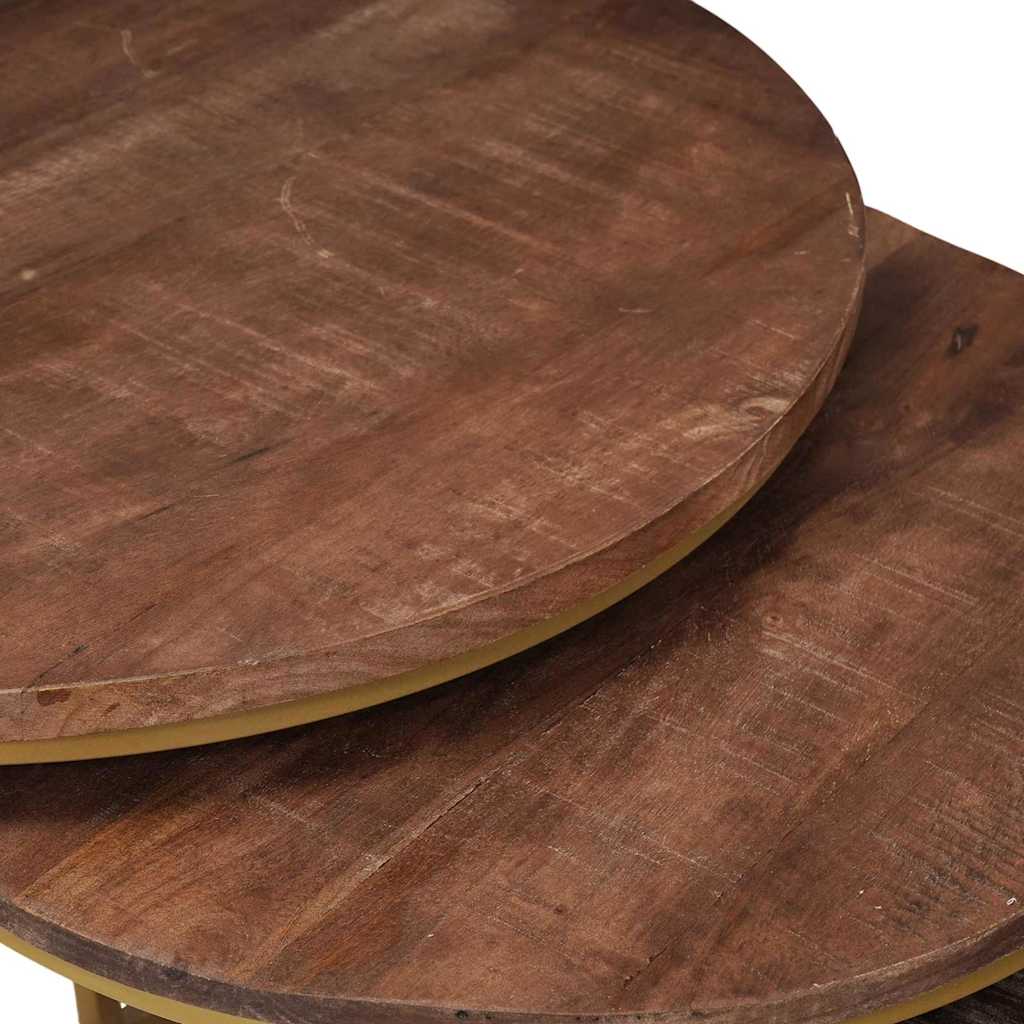 Nesting Coffee Tables Set 2 Pcs Solid Mango Wood and Steel