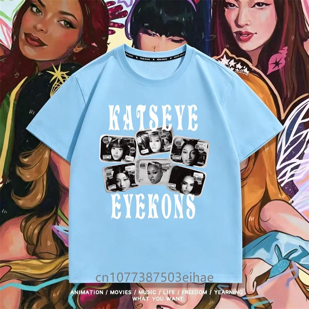 KATSEYE Girls Graphic T Shirt Korean Pop Group Member Photo Letter Print Breathable Summer Casual Top Fashion Daily Street