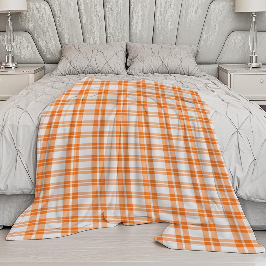 Orange And White Check Microfiber Flannel Cover Blanket Bedroom Living Room Sofa Soft And Comfortable Home Decoration