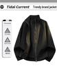 Men's Trendy Patchwork Stand Collar Windproof Jacket - Loose Fit Spring/Autumn Coach Workwear