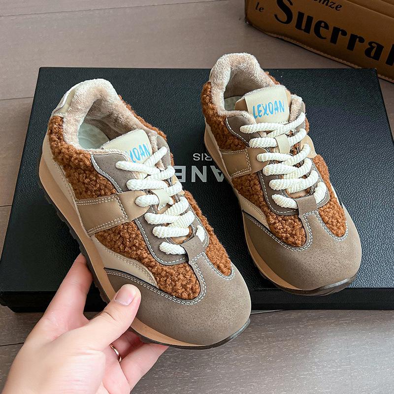

Women s shoes 2025 new thick-soled non-slip and wear-resistant sports and leisure shoes soft-soled heightened velvet thickened warm dad shoes 38