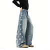Brand de modă american Machete cu imprimeu Five-star Blugi Tendință pentru femei Supradimensionați Largi cu picior larg Pantaloni din denim