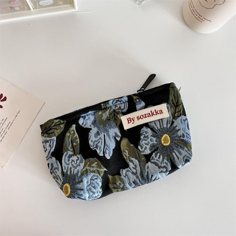 French Embossed Flowers Travel Cosmetic Storage Bag Wallet Cute Women Makeup Kits Handbags Phone Pencil Case Organizer Pouch Bag