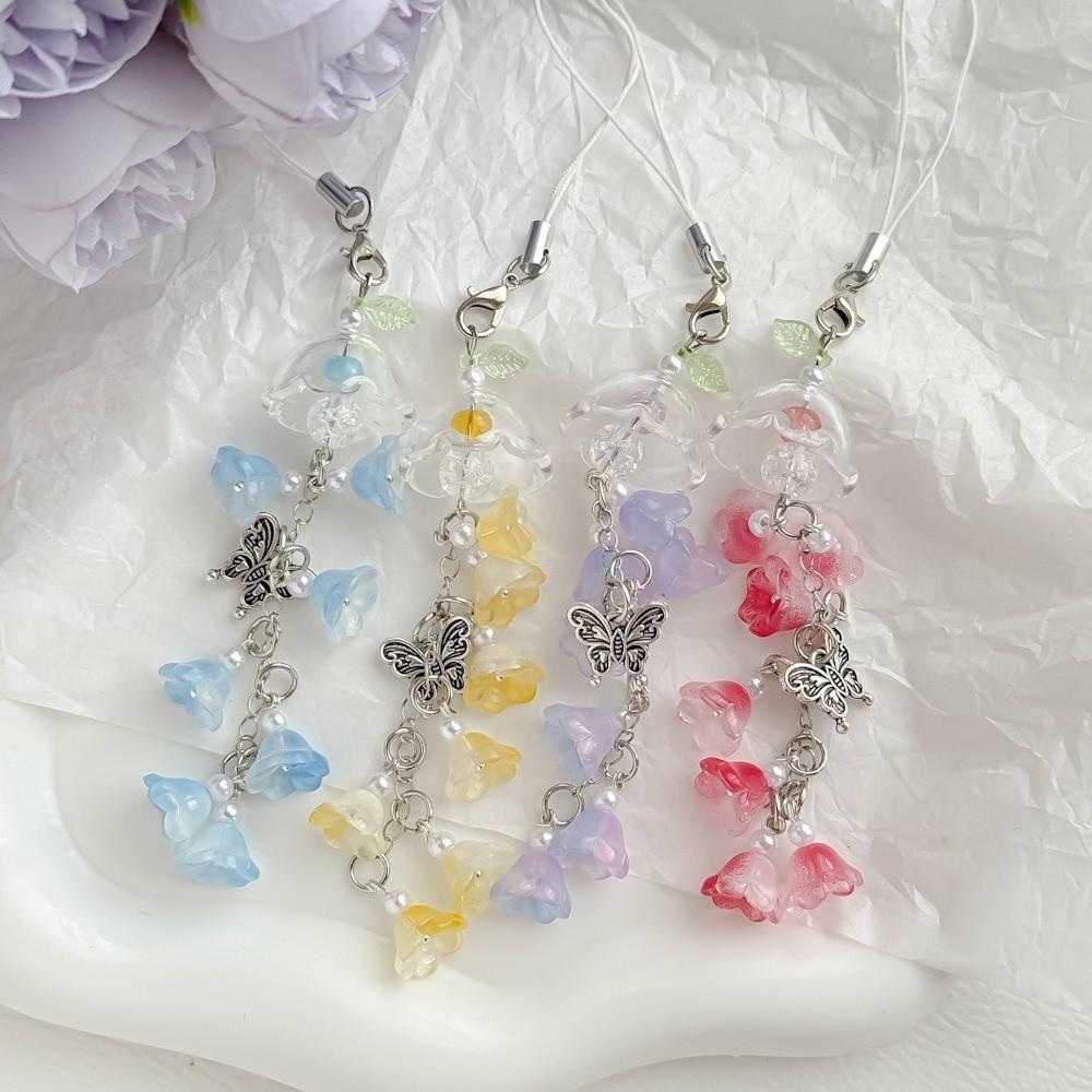Kawaii Design Wind Chime Pendant Orchid Bell Style Bead Phone Lanyard  Ornament Use