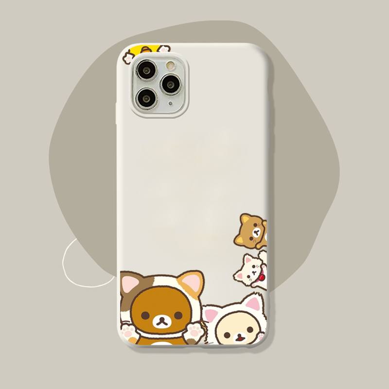 Rilakkuma Kawaii Phone Case for iPhone 11 12 13 Mini Pro Xs Max 8 7 6 6S Plus X XR Solid Candy Color Case