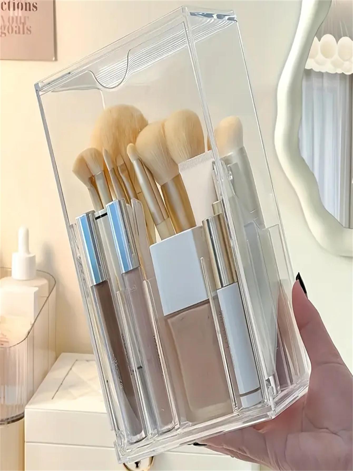 

1 шт. Прозрачный акриловый держатель для кистей для макияжа - Регулируемый органайзер для косметики для туалетного столика, настольная коробка для хранения с отделениями, без сверления чистый