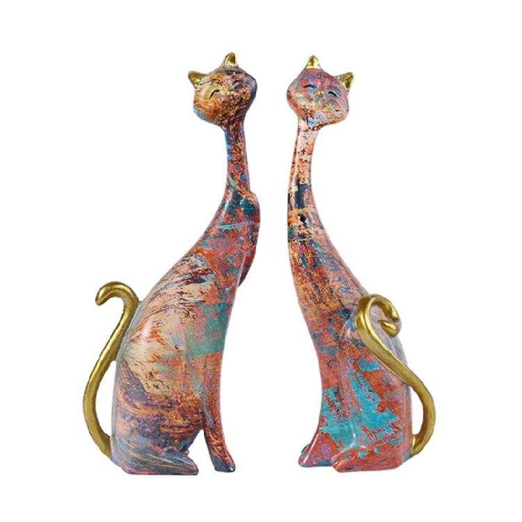 Европейский стиль 2 шт. Статуэтки кошек масляной живописью Животное Современная скульптура Декор комнаты