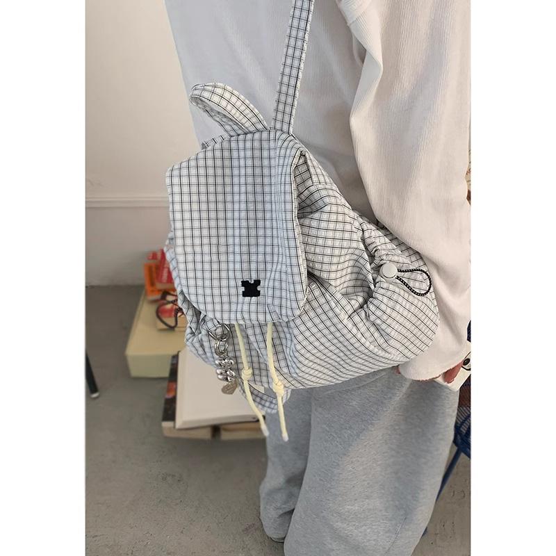 Customer plaid canvas mountaineering bag women's 2025 new trendy Korean college backpack casual women's backpack
