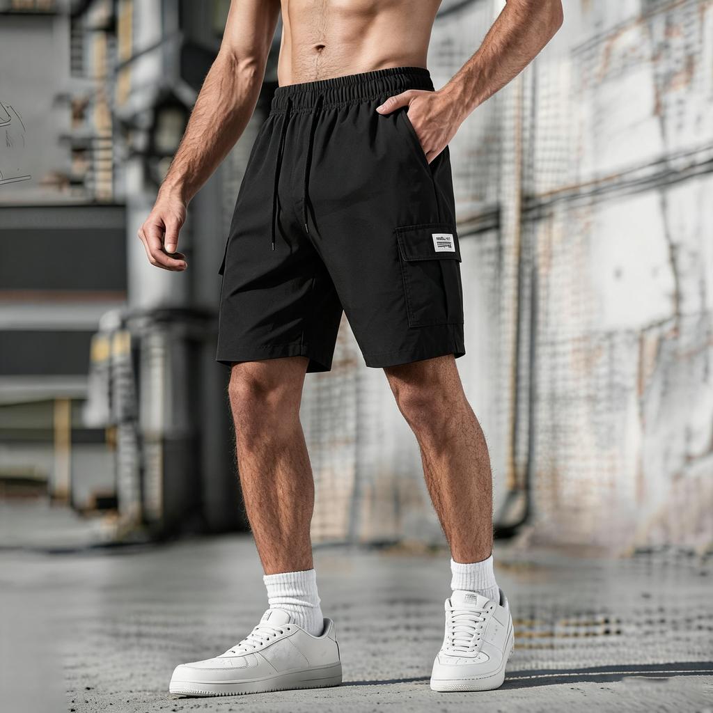 Herren Mehrzweck-Cargo-Shorts für Outdoor-Sport, Freizeit, Tarnmuster, Arbeitsshorts mit elastischem Bund und Kordelzug zum Wandern, Camping