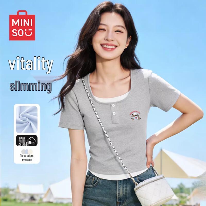 

MINISO Women s Slim-Fit Short Sleeve T-Shirt S