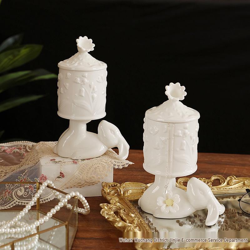European Ceramic Storage Jar with Lid for Tea, Coffee, Sugar, or Jewelry - High-Footed Sealed Display Piece.