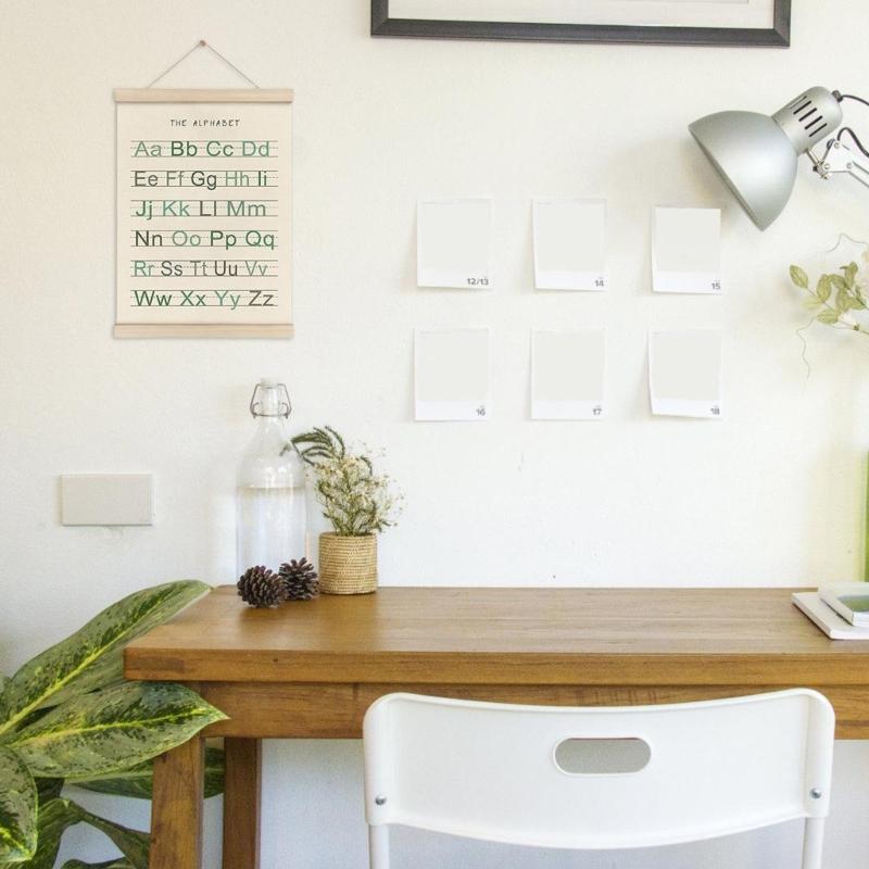 2Pieces Toddler Learning Alphabets and Number Posters with Wood Hanger Frame for Classroom and Playroom Nursery Decors