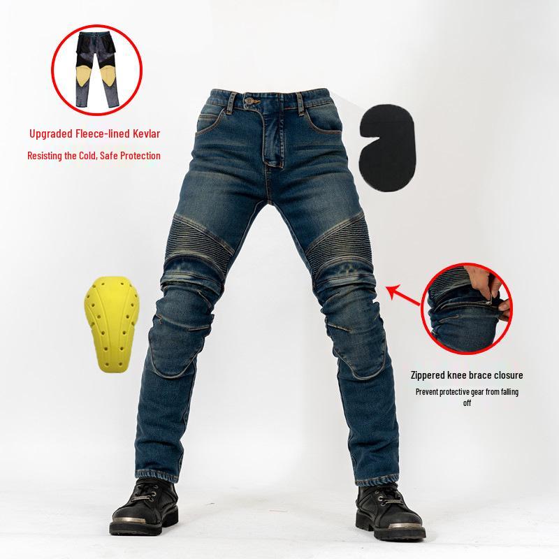 

Men s Winter Fleece-Lined Kevlar Motorcycle Jeans with Knee Pads L синий