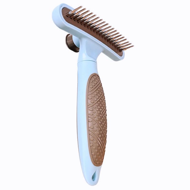Dog Comb One-click Dog Brush Double Row Rake Combs for Dogs Hair Knot Cleaning Self Cleaning Dogs Rake Comb Pet Grooming Brush