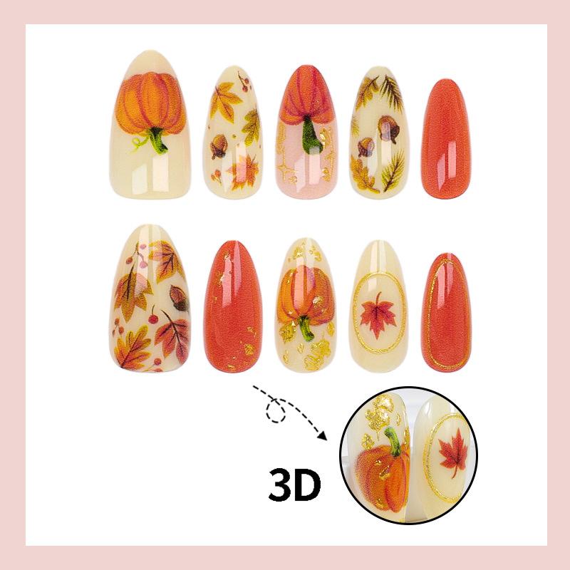 Pcs Halloween 3d Pumpkin Maple Acorn Cute Press On Nails