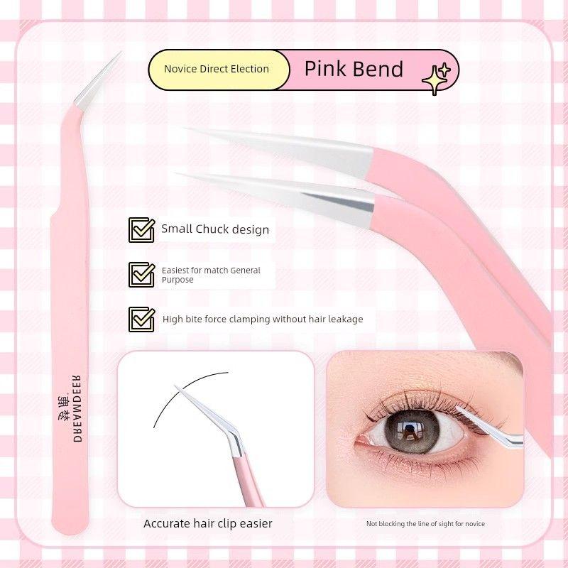 Menglu Glue-Free Thick Nature Large Capacity Fake Eyelashes Pink Curved Tweezers