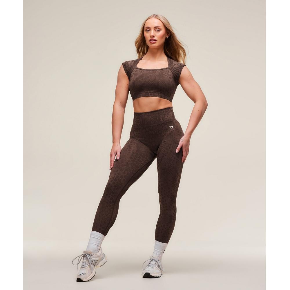 Gymshark Adapt X Whitney Animal Top Crop Fără Cusături Maro B3b2h Nc4g