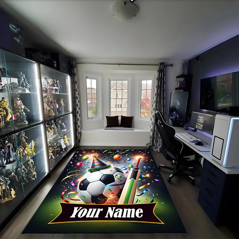 1PC Custom Name "Party Celebration Sports" Theme Floor Mat Ideal for Living Room, Game Rooms, Office, Bedroom,Floor Mat Playful Design