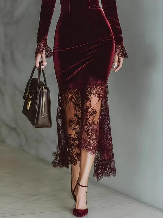 2025 Autumn Elegant High Collar A-Line Dress with Slit for Women