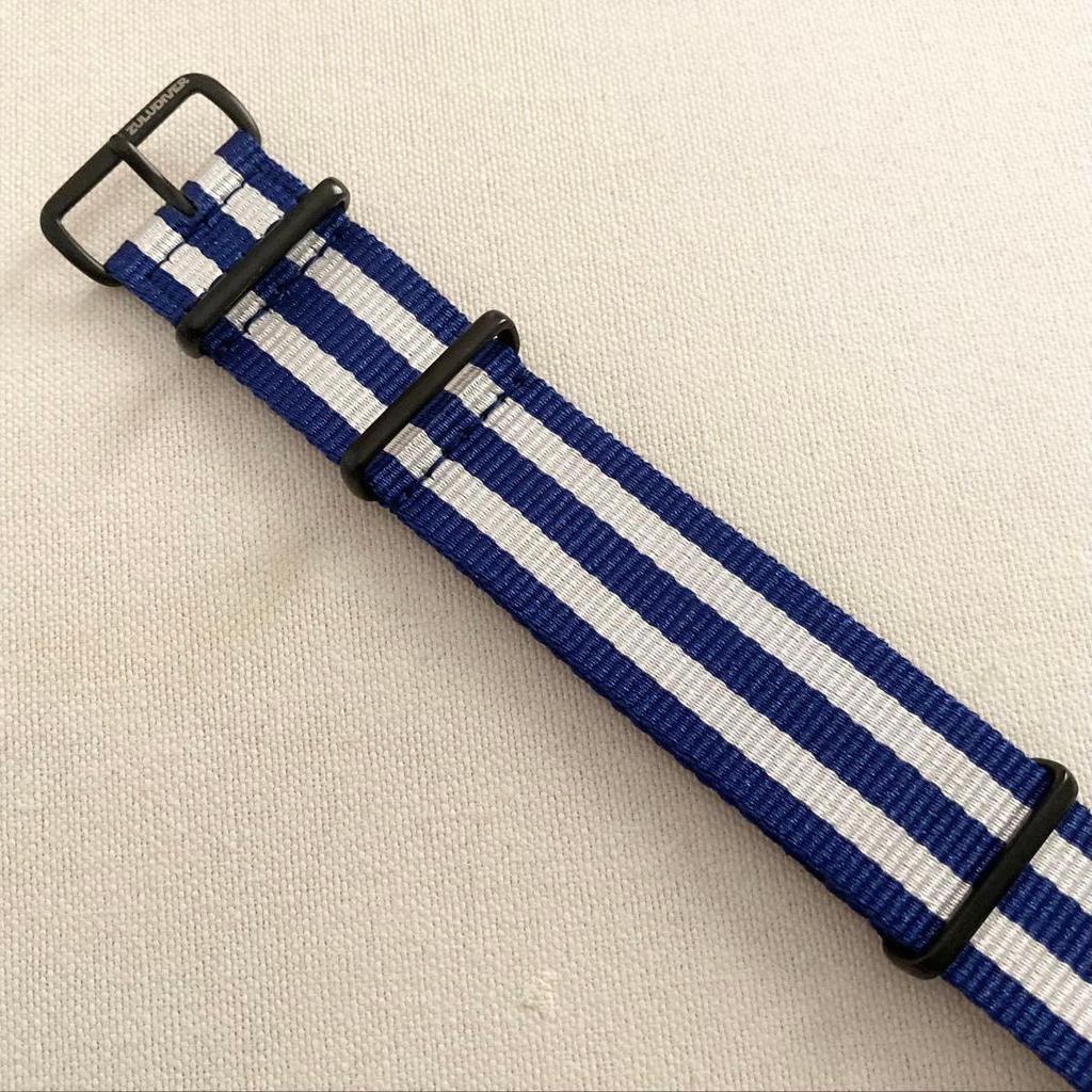 Used ZULUDIVER 22mm NATO Type Watch Strap Navy/Silver Stripe Replacement Band Made in UK