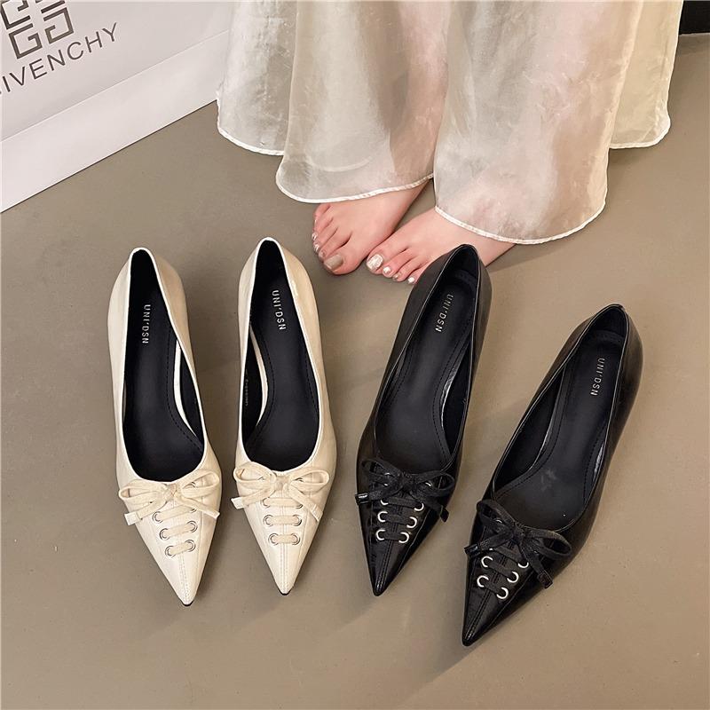 2025 Size 42 Vintage Flowers Black Pointy Toe Slingback Pumps Cross-strap Summer 5cm Kitten Heels White Lady Shoes Women