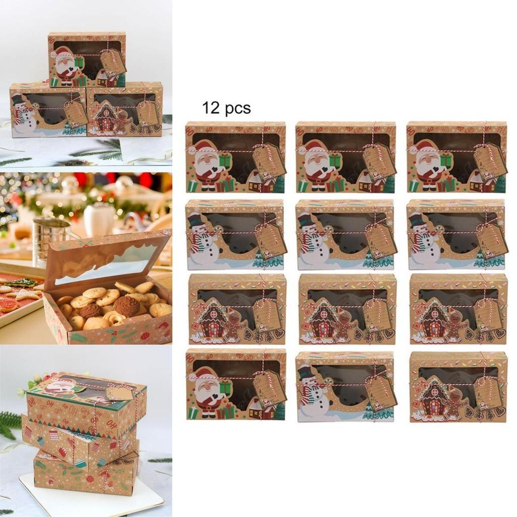 Festive 12pcs Kraft Paper Christmas Gift Candy Cookie Muffin Cake Boxes Ideal For Holiday Treats And Gifts