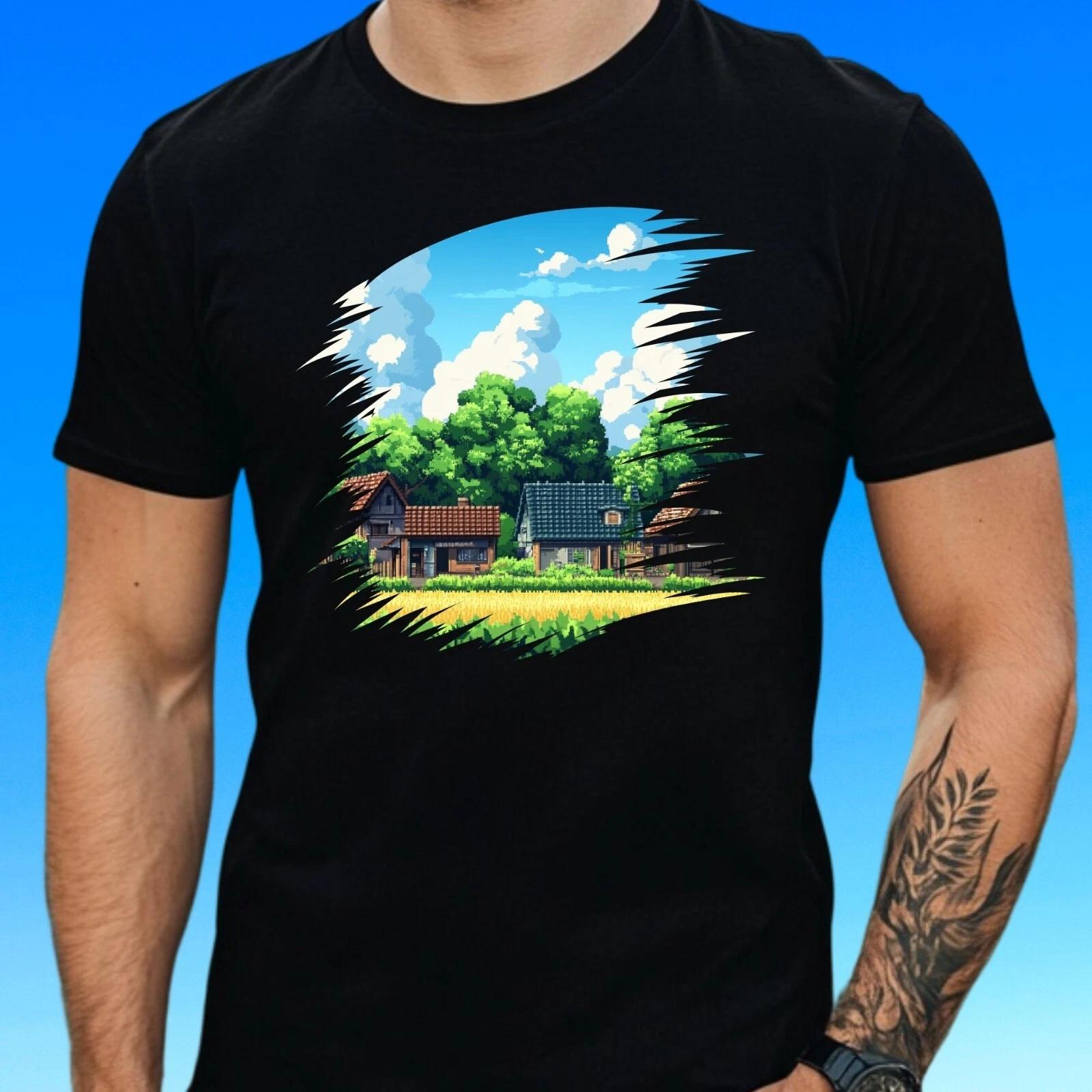 T-Shirt Herren Pixel Art Landschaft Motiv Baumwolle Größe S bis 5XL XL
