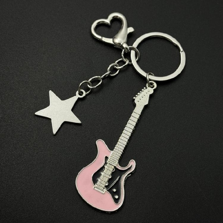 Fashion Star Guitar Keychain Decorations Simple Car Keyring Hanging Ornament