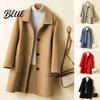 Long Sleeve Coat Women Jacket with Dual Pockets Lapel Solid Color Single-breasted Woolen Loose Thermal Sleeved Commuting Dating Spring Fall