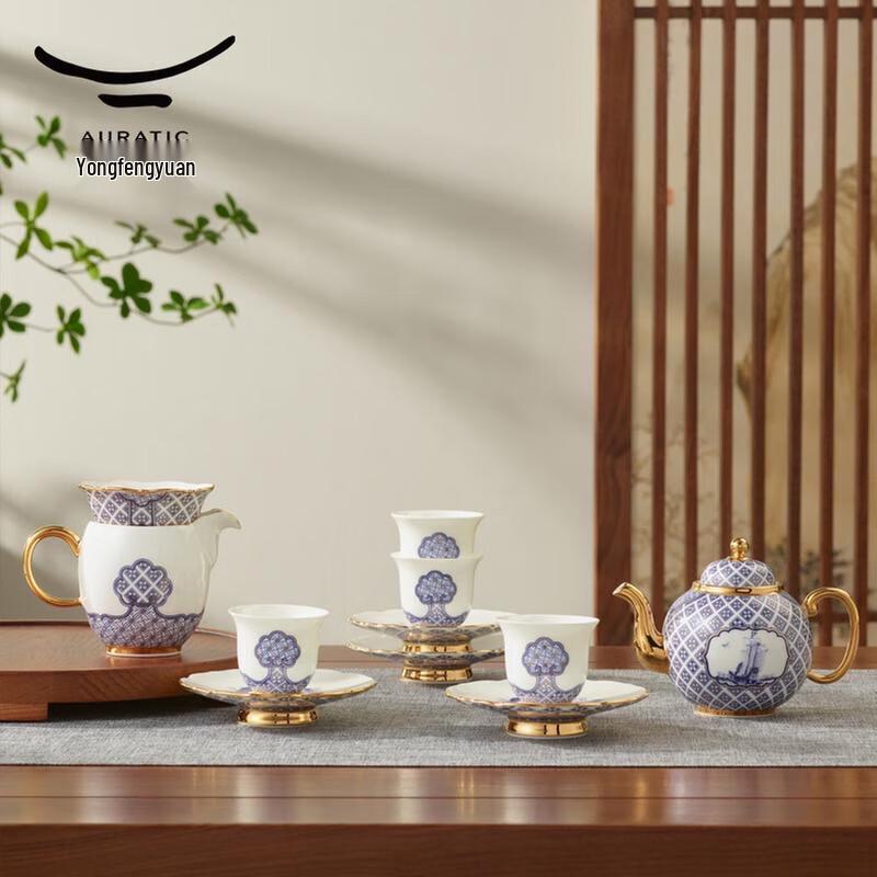 Yongfengyuan Four Seas Rising Peace Chinese Ceramic Tea Set (12-Piece)