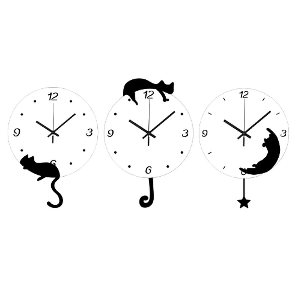 Cat Wall Clock, Cartoon Creative Art Adorable Minimalist Ornament Decor, Decorative Clock for Dining Room Bedroom Kids Room Home