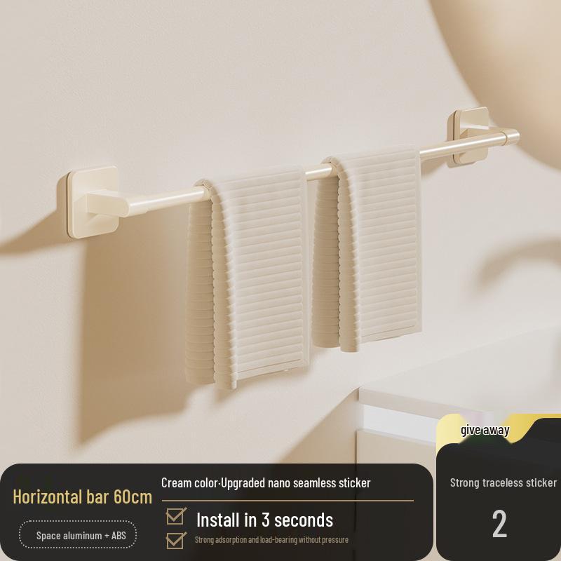 Samoprzylepny stojak na ręczniki z półką i pojedynczym drążkiem do przechowywania w łazience