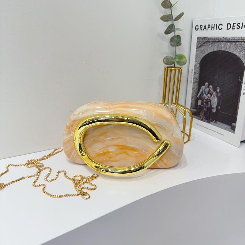 Trendy Classic Round Box Clutch Bag Dinner Bag Acrylic Bag Retro Metal Handle Shoulder Crossbody