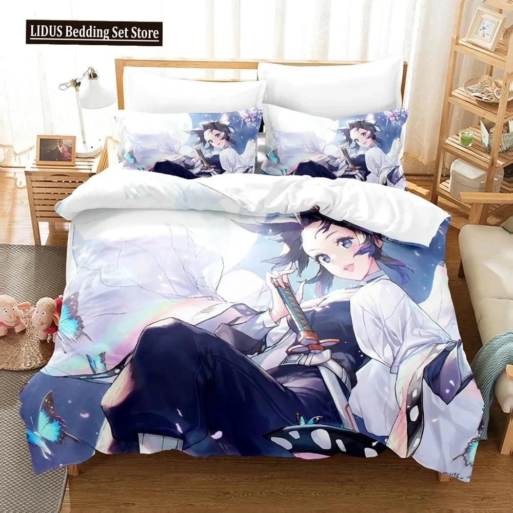 3D Print Kochou Shinobu Bed Anime Demon Slayer Bedding Set 200x200 Teens Boys Twin Single Queen King Full Duvet Cover Sets