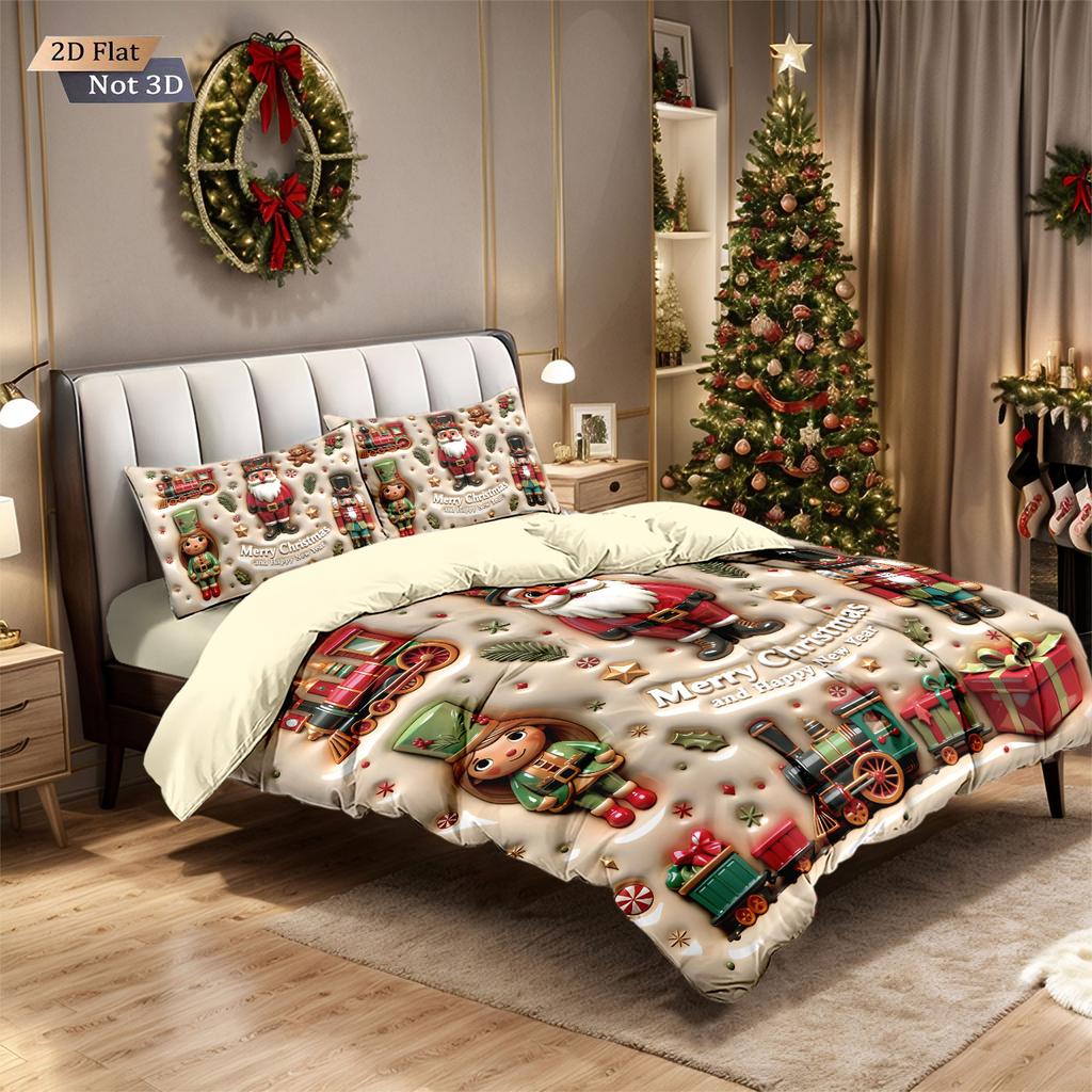 3-teiliges Bettwäscheset ohne Füllung mit Imitationsrelief-Weihnachtsmann-Druck, weich für Schlafsaal-Schlafzimmer, mehrere Größen, maschinenwaschbar